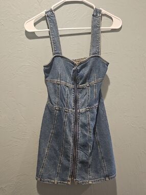 Tinseltown Light Blue Denim Zip-Front Mini Dress